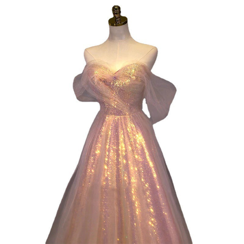 Nuevo vestido de noche de sirena con hombros descubiertos y malla adelgazante para mujer