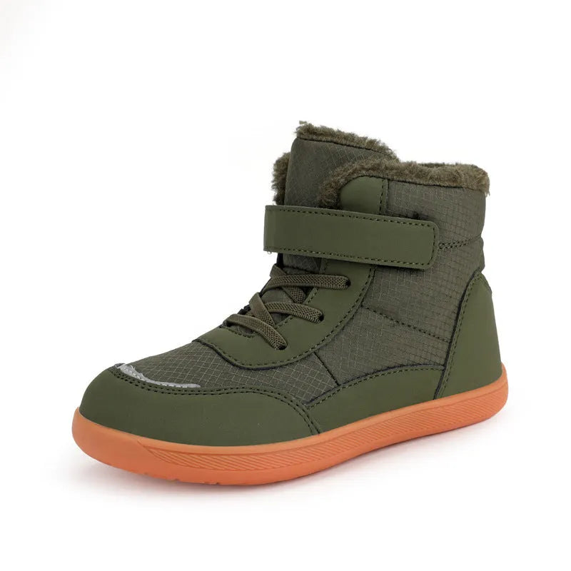 Botas altas para niños con terciopelo grueso y punta ancha, zapatos acolchados de algodón para mantener el calor al aire libre
