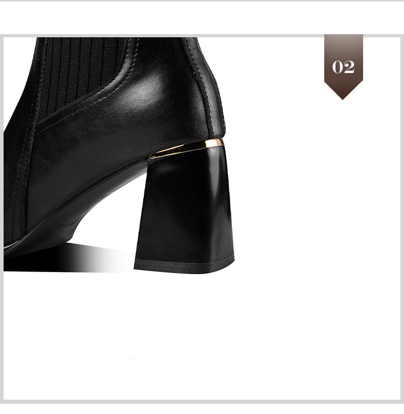 Zapatos de mujer retro de tubo medio con tacón grueso y punta redonda