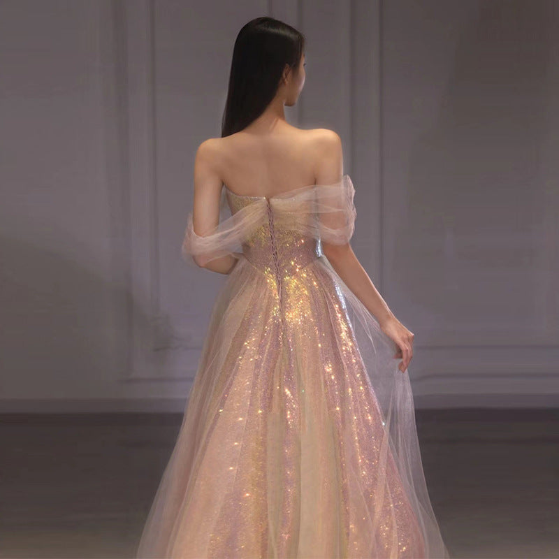Nuevo vestido de noche de sirena con hombros descubiertos y malla adelgazante para mujer