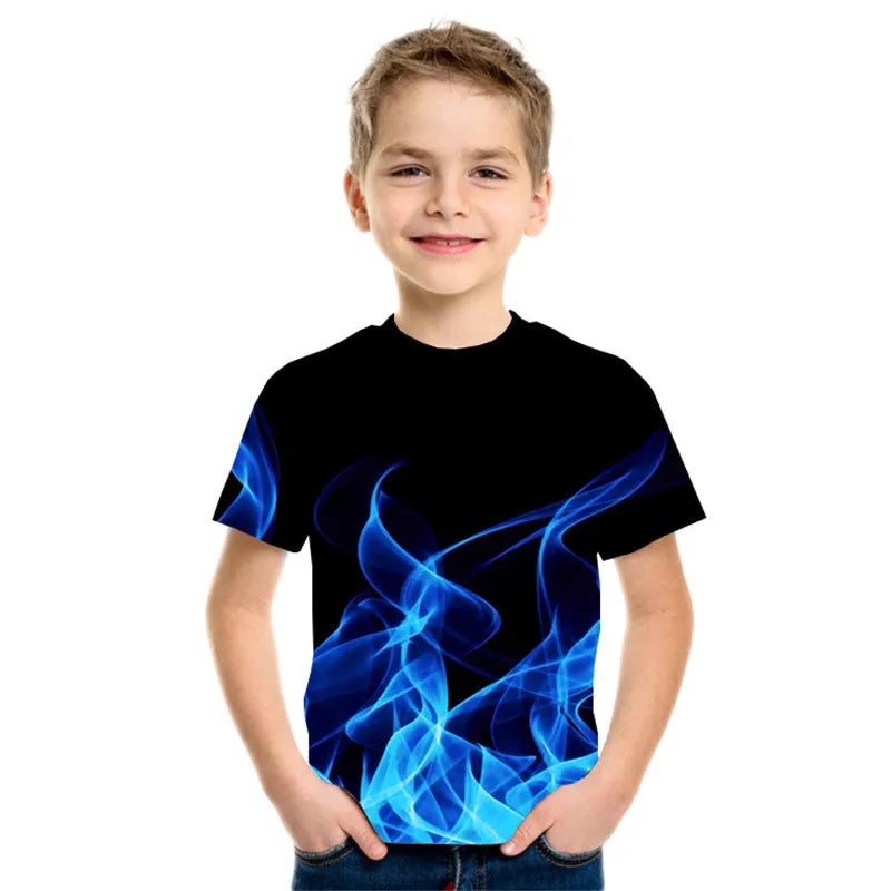 Camiseta de manga corta con estampado 3D de llamas de tres colores para niño nueva