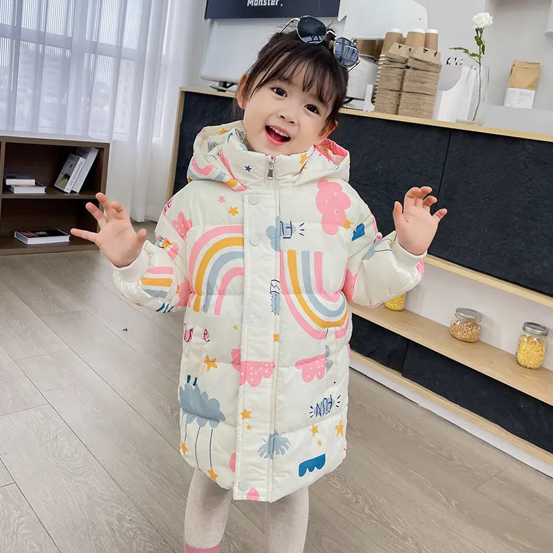 Chaqueta de plumón para niños de nuevo estilo, largo medio, bonito algodón