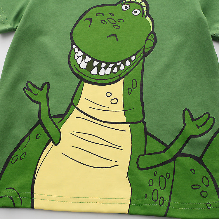 Camiseta de manga corta con bordado y estampado de dibujos animados para niños de verano