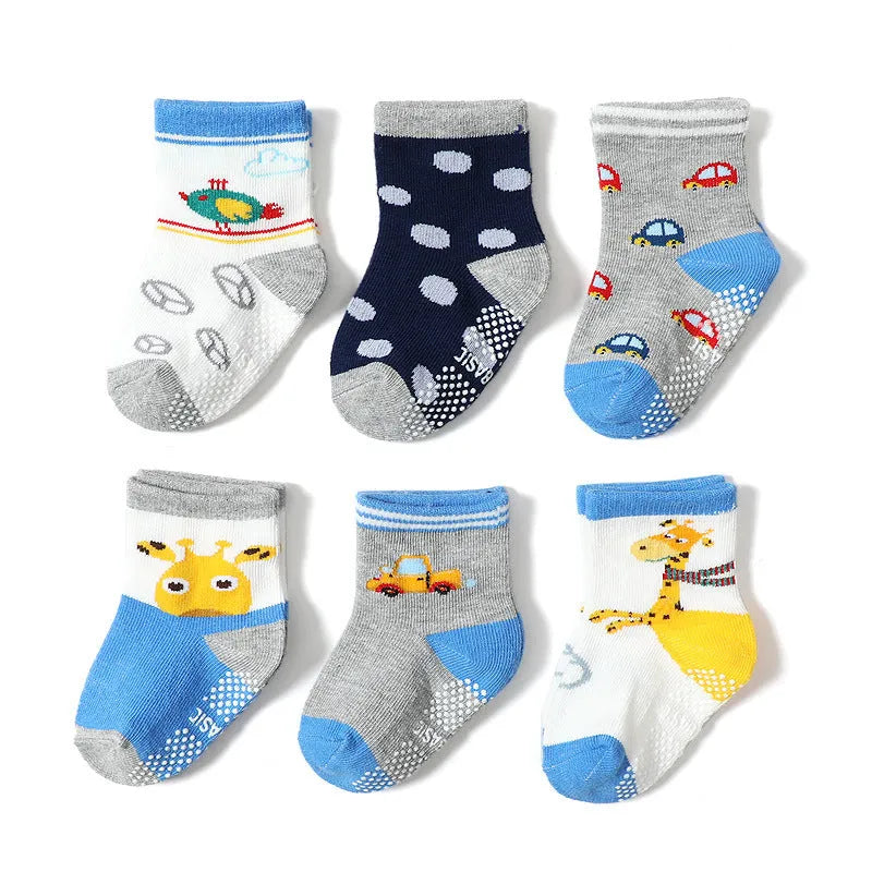 Calcetines antideslizantes para interiores para niños, calcetines antideslizantes para el suelo con dibujos animados