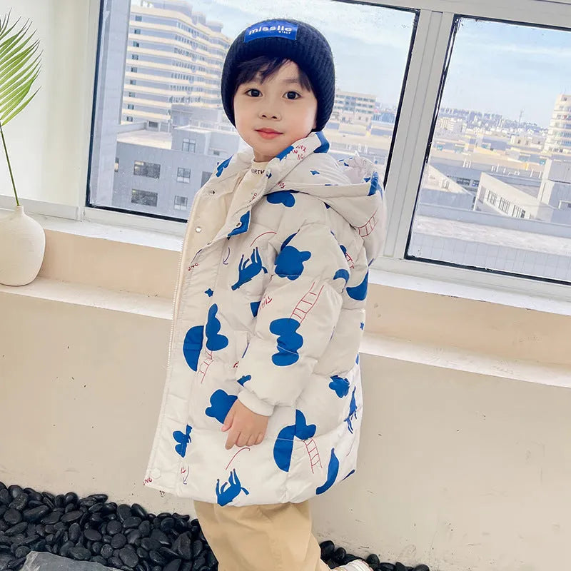 Chaqueta de plumón para niños de nuevo estilo, largo medio, bonito algodón