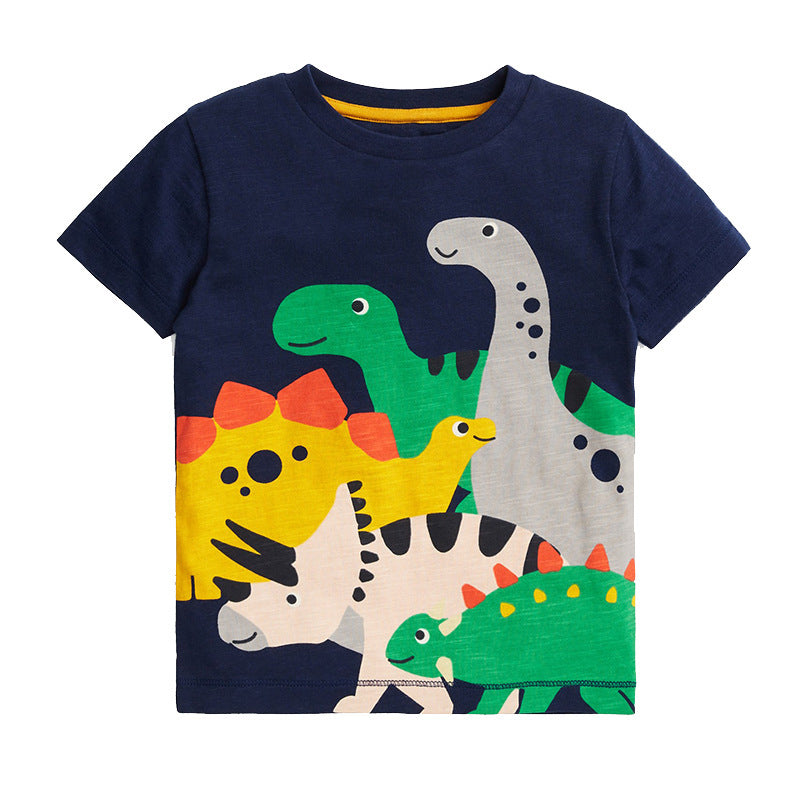 Camiseta de manga corta con bordado y estampado de dibujos animados para niños de verano