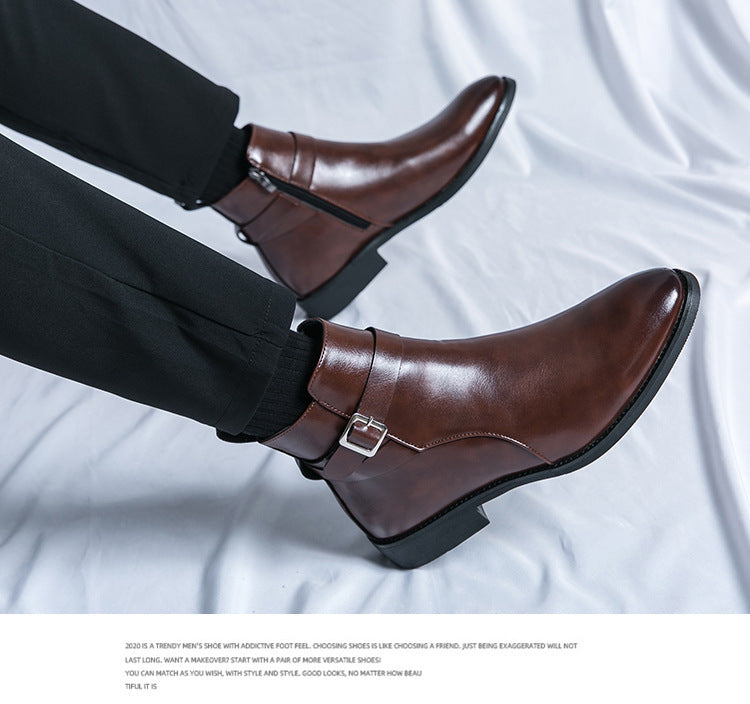 Zapatos de cuero de caña alta de moda de estilo británico para hombres Botas Martin de media caña con cremallera lateral