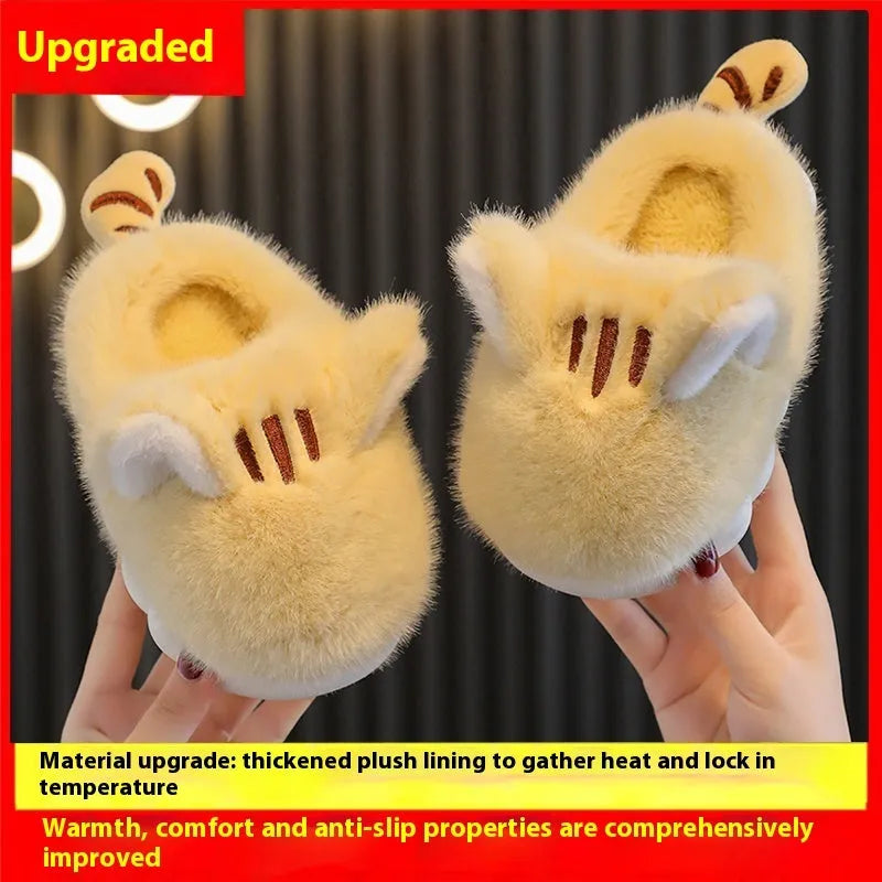 Pantuflas De Algodón Para Niños, Lindo Gatito, Resistentes Al Cálido Y Al Frío, Suela Gruesa Y Suave.