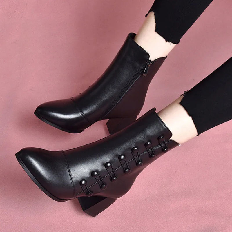 Botas de moda antideslizantes y resistentes al desgaste con cremallera y botón decorativo para mujer