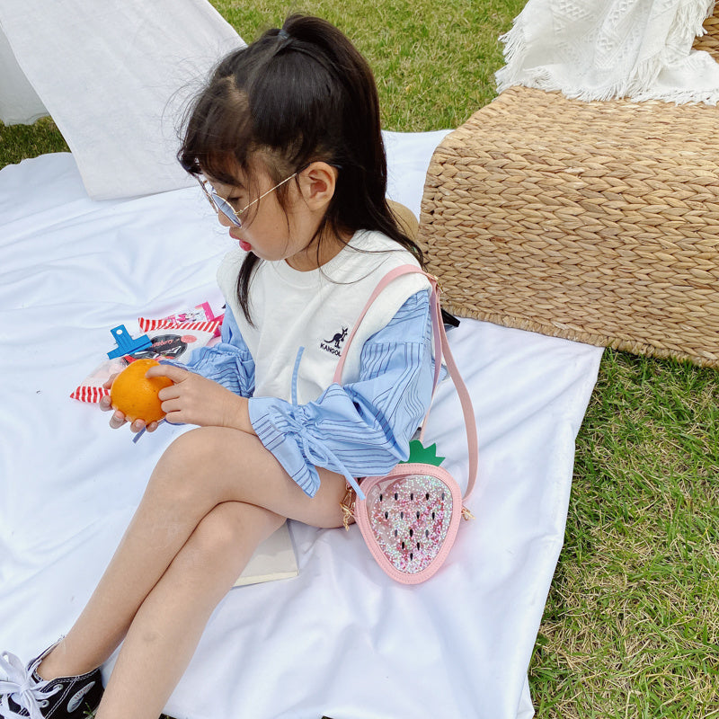 Bolso de verano para niños con diseño de piña y fresa, de un solo hombro