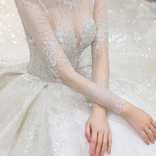 Vestido de novia ligero vintage francés de manga larga