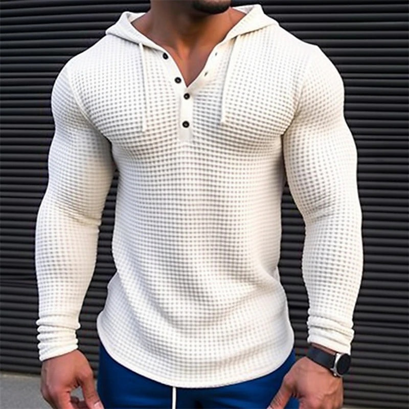 Jersey informal para hombre, camiseta de manga larga, Tops ajustados Waffler, sudadera de Color sólido, ropa de calle cómoda para exteriores, S-3XL