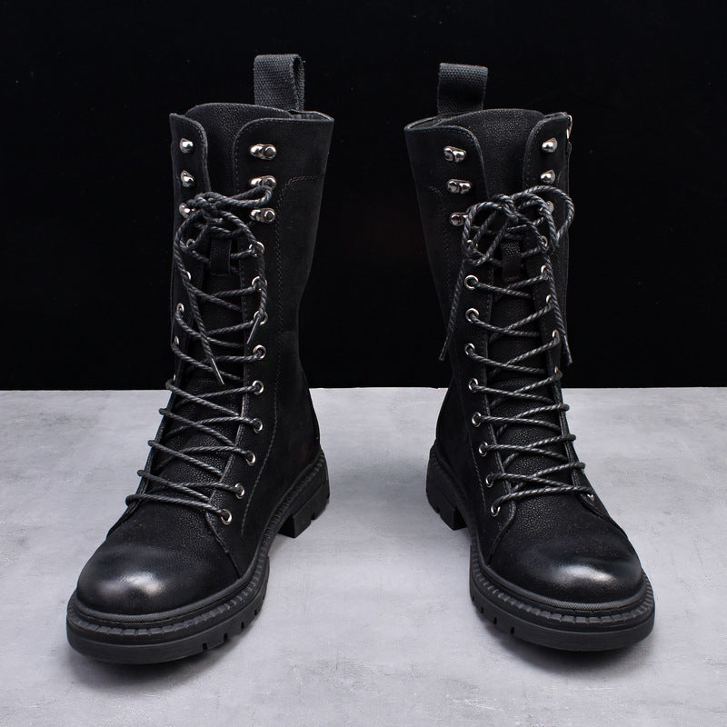 Botas Martin con punta redonda y tubo medio, botas de cuero, botas de vaquero para hombre