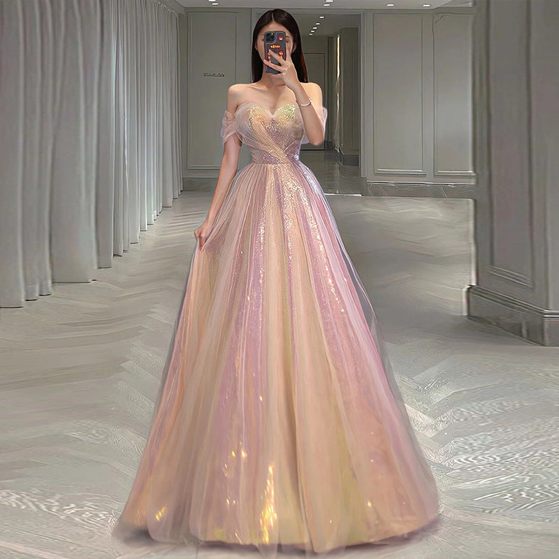 Nuevo vestido de noche de sirena con hombros descubiertos y malla adelgazante para mujer
