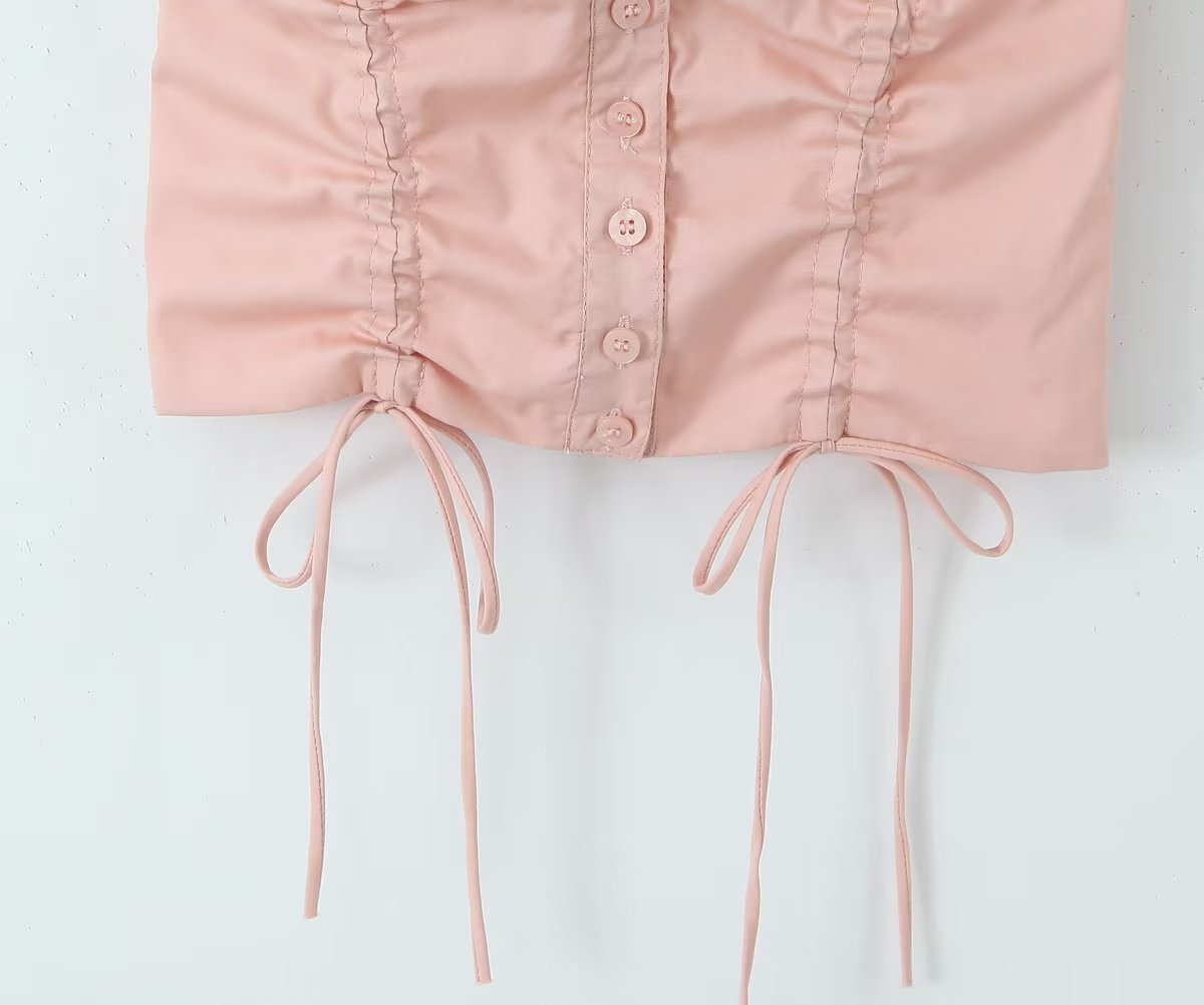 Top corto de mujer con cordón ajustable, botones de concha, moderno y combinable