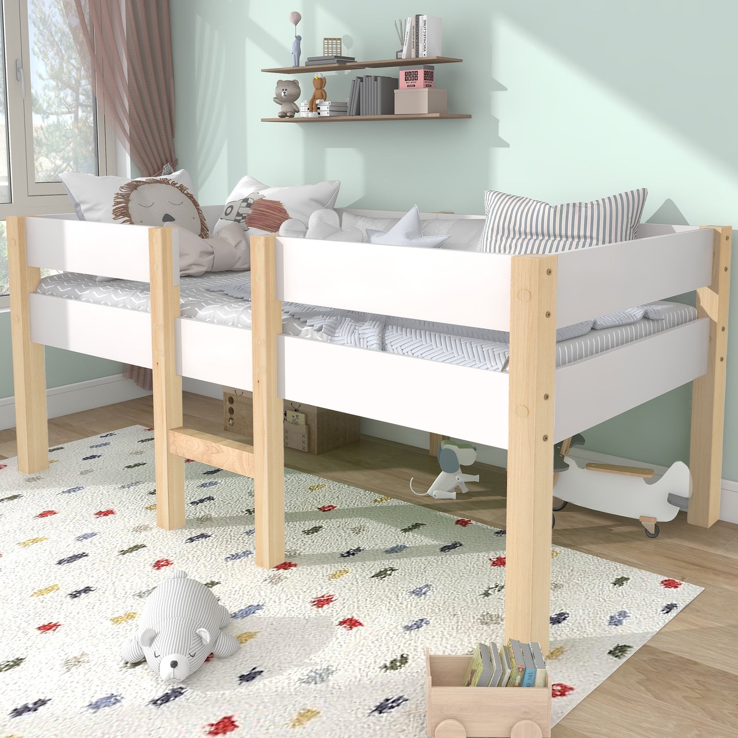 Cama infantil de pino de 90 x 190 cm