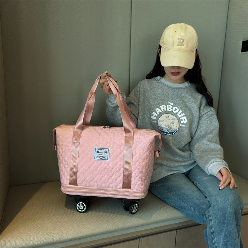 Bolsa de viaje universal con ruedas y rombos, ligera, con separación en seco y húmedo, de gran capacidad, para fitness y yoga.