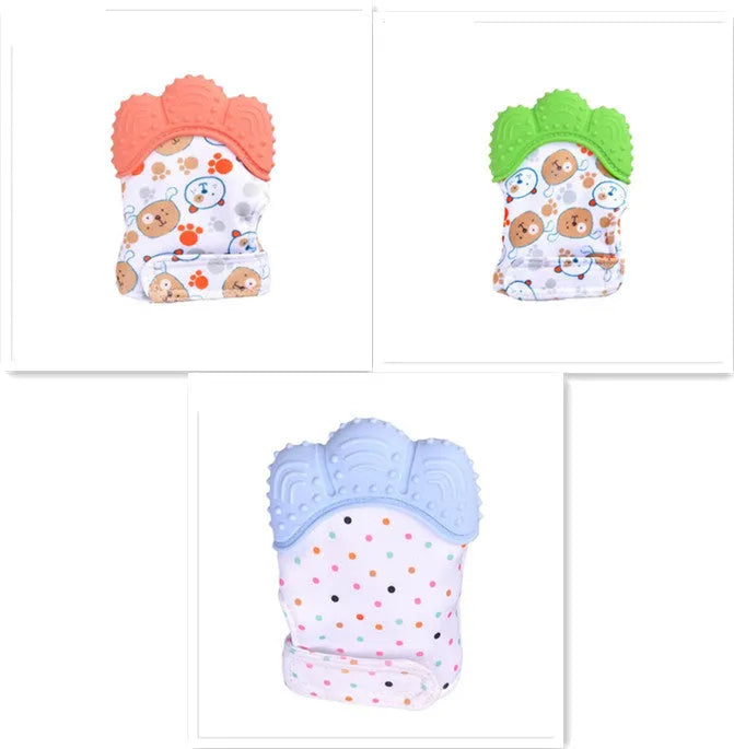 Guantes molares de silicona antimordeduras para dentición de bebé, juguetes con sonido para niños