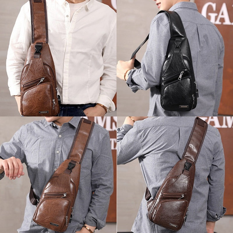 Bolso de carga USB para hombre, bolso de pecho para hombre, bolso de hombro personalizado de PU PVC, paquete Diagonal, bolso de viaje tipo mensajero, bolsos cruzados