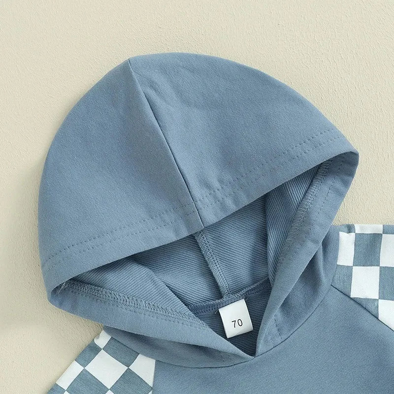 Traje de pantalones cortos y forro polar con capucha a cuadros para niños europeos y americanos de verano