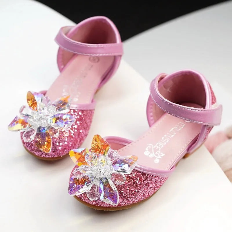 Zapatos de cristal para niñas, zapatos individuales con diamantes de imitación.
