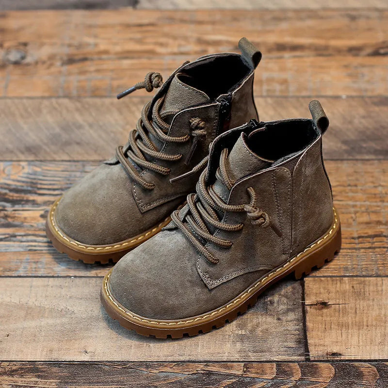 Botas individuales para niños, botas Martin para niños, botas militares negras, botas altas de verano para niños grandes