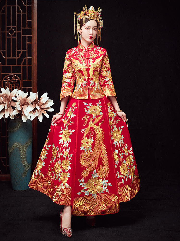 Vestido chino de dragón y fénix, corona y túnicas oficiales, vestido Xiuhe