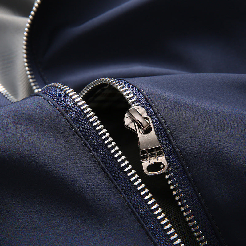 J16-Chaqueta de primavera y otoño para hombre, abrigo fino informal de negocios de mediana edad, chaqueta con cuello levantado
