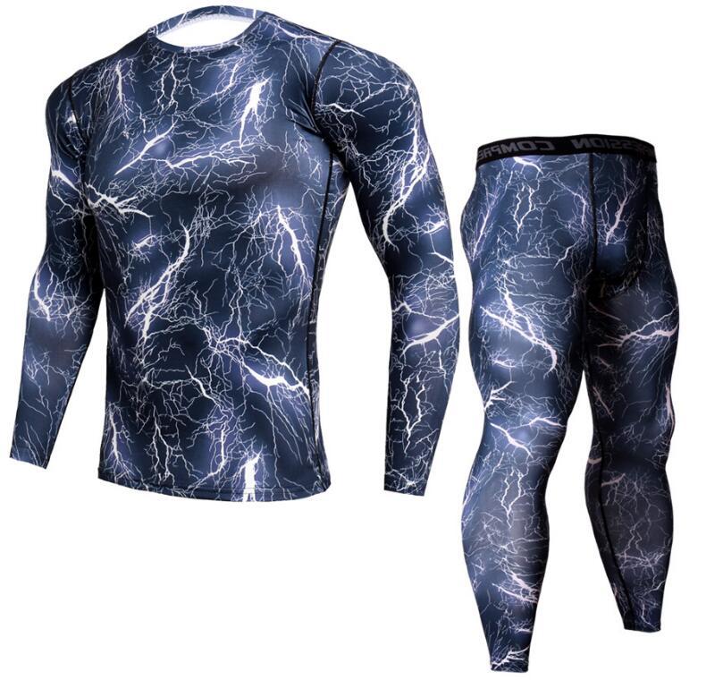 Conjuntos de pantalones y camisetas de camuflaje para hombre, camiseta de Crossfit a la moda, ropa de marca de compresión, pantalones para correr, mallas informales para hombre