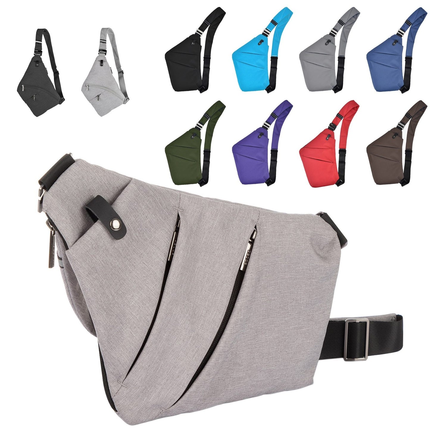 Bolsos de lona en el pecho para hombres y mujeres en un hombro