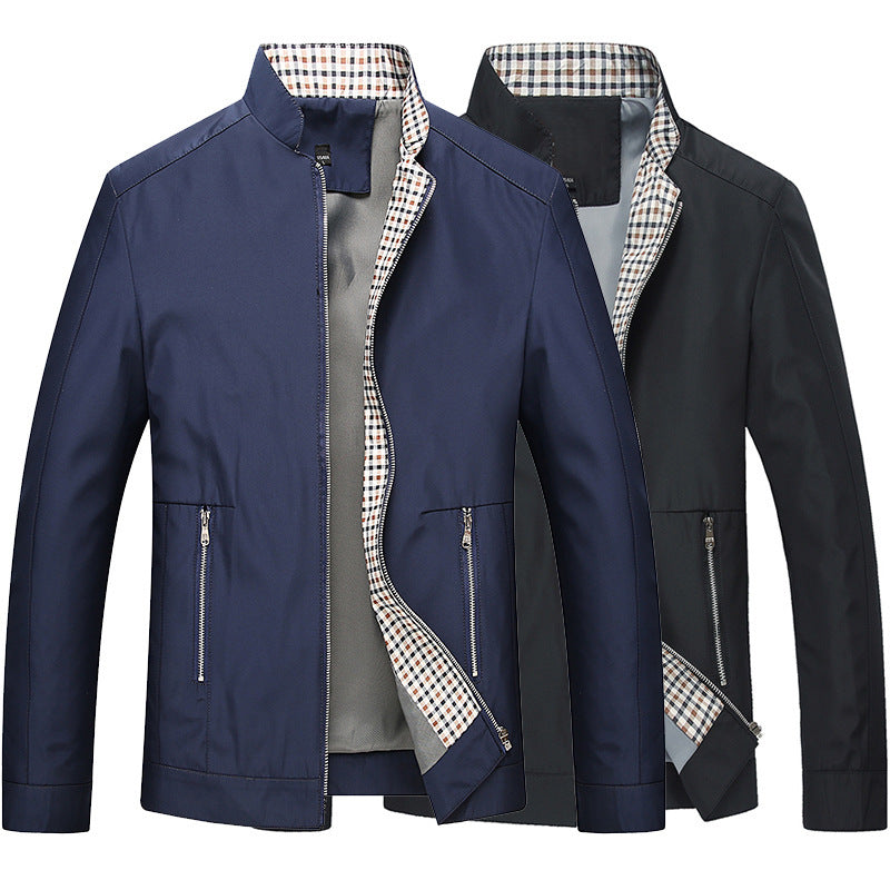 J16-Chaqueta de primavera y otoño para hombre, abrigo fino informal de negocios de mediana edad, chaqueta con cuello levantado