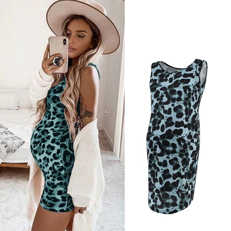 Vestido De Leopardo Verano Sin Mangas Mujeres Embarazadas