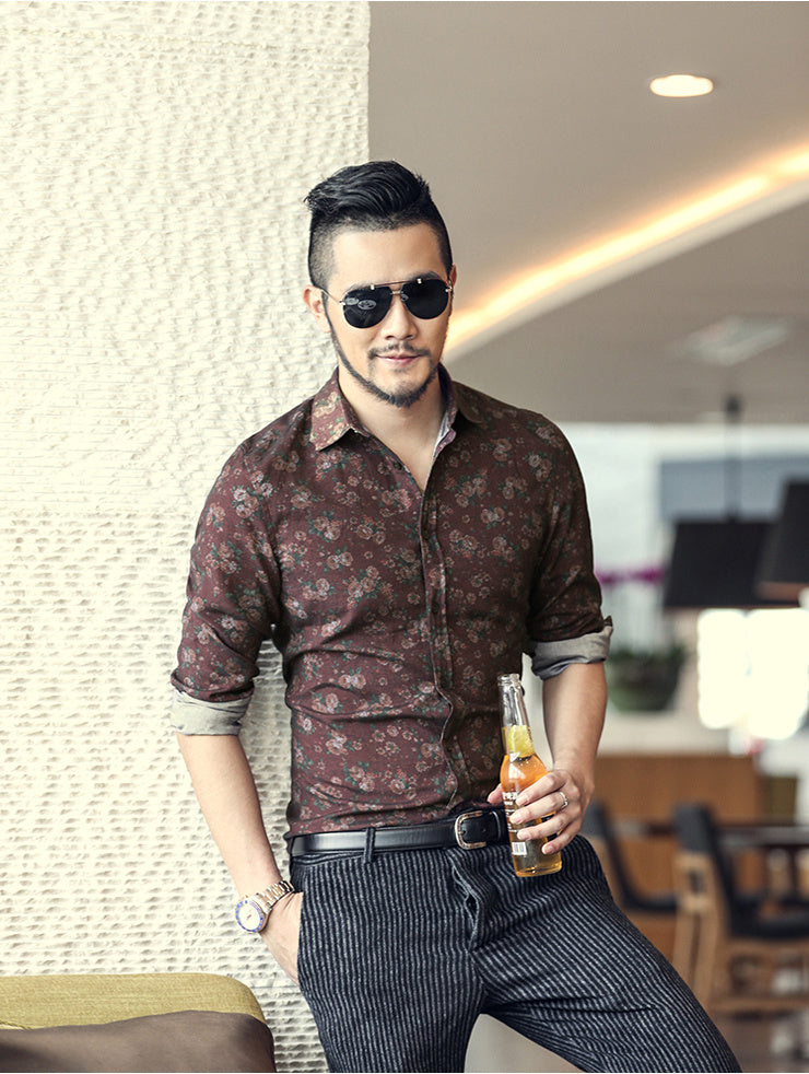Nueva moda Casual camisa manga larga para hombre estilo europeo camisa ajustada para hombre camisas florales de algodón de alta calidad ropa para hombre