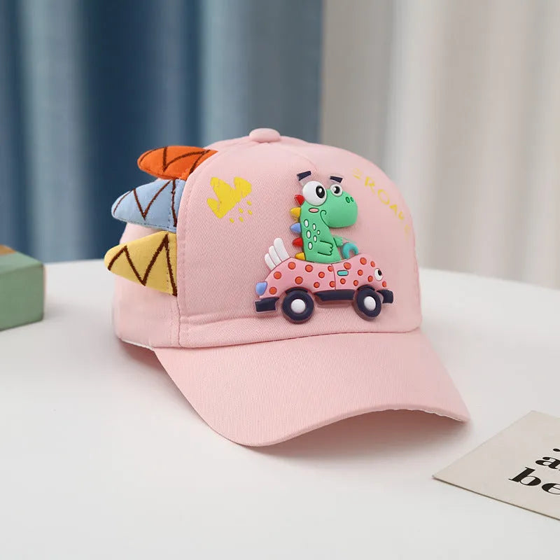 Gorra con visera de coche de dinosaurio, bordado de niños y niñas de estilo coreano