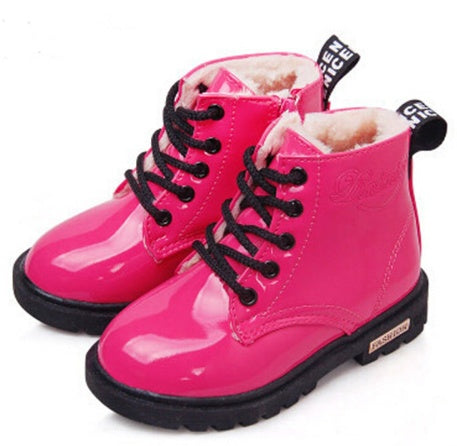 Zapatos de invierno para niños, botas Martin impermeables de cuero PU, botas de nieve para niños