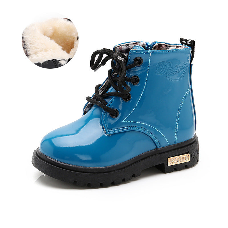 Zapatos de invierno para niños, botas Martin impermeables de cuero PU, botas de nieve para niños