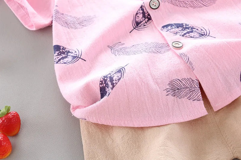 Bebé niños bebé pluma dibujos animados manga corta camisa pantalones cortos traje de dos piezas