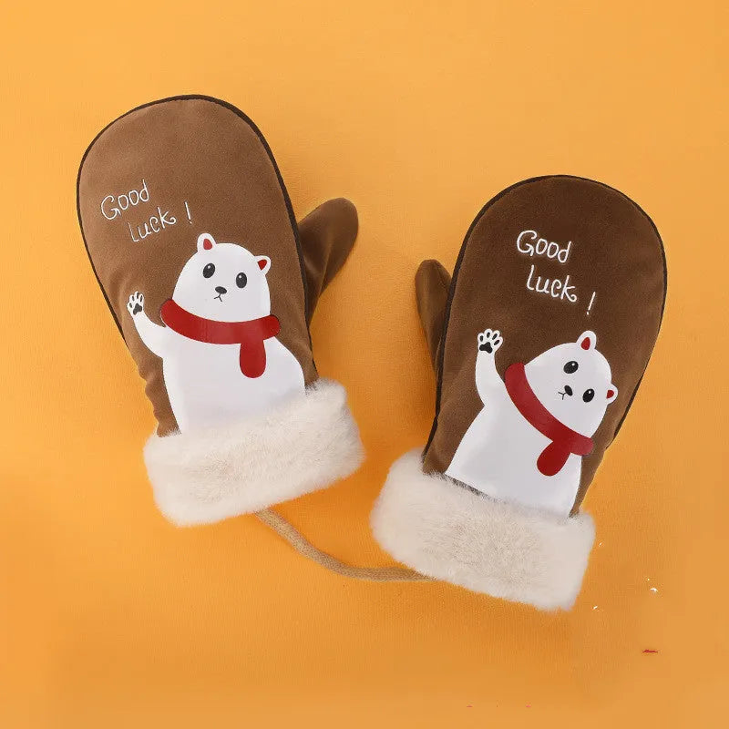 Manoplas con cordón para pupila, cálidas y de terciopelo, dibujos animados para niños y niñas