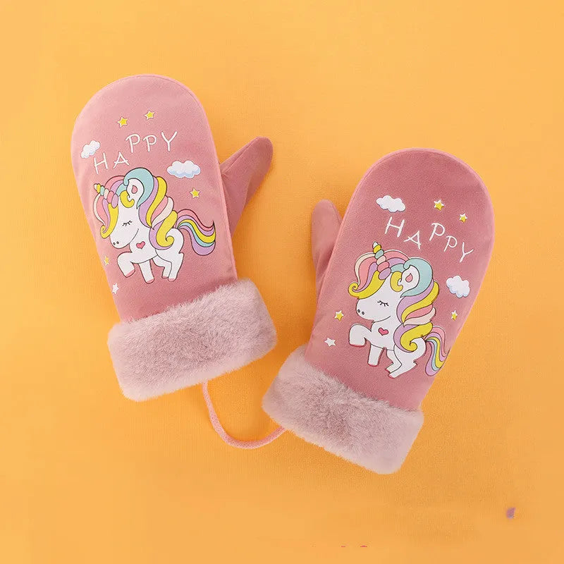 Manoplas con cordón para pupila, cálidas y de terciopelo, dibujos animados para niños y niñas