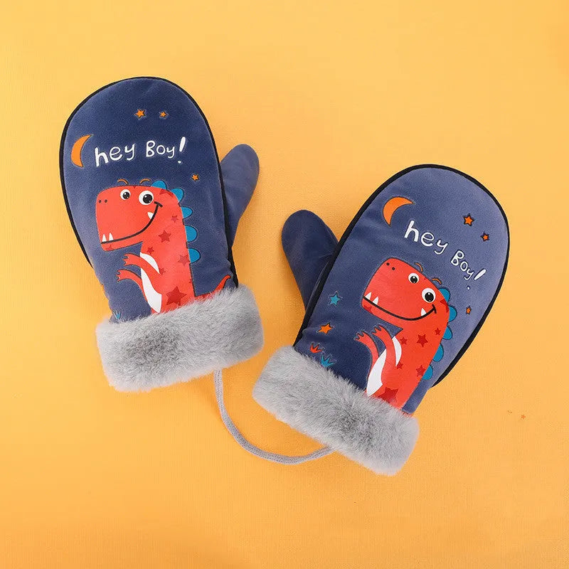 Manoplas con cordón para pupila, cálidas y de terciopelo, dibujos animados para niños y niñas