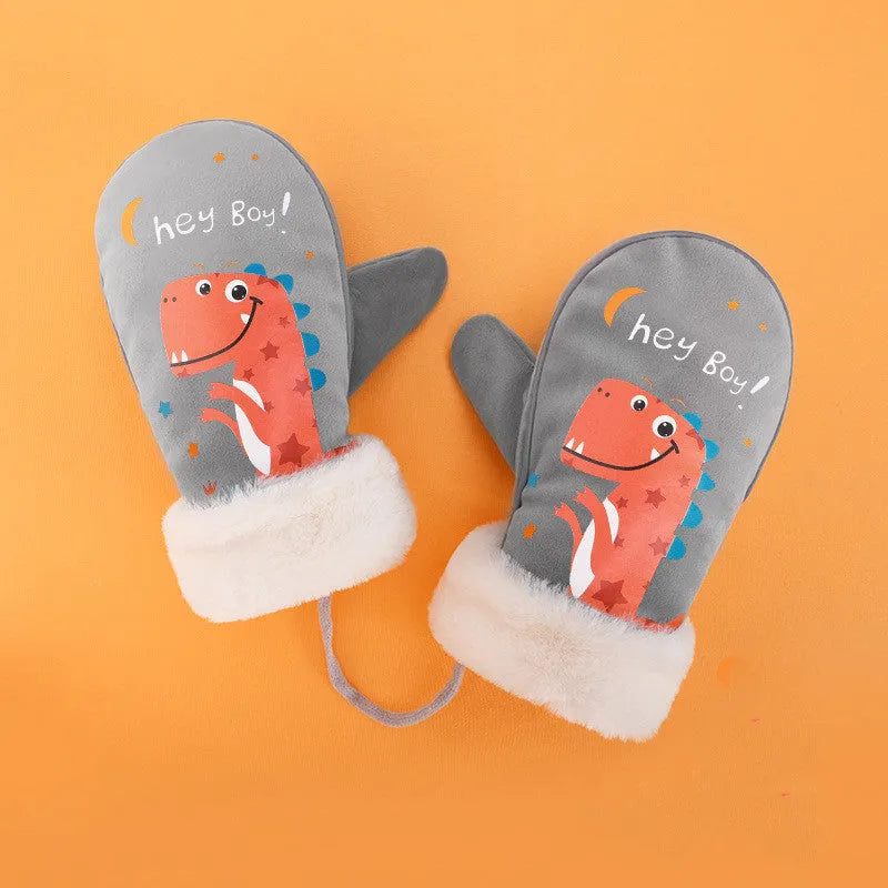 Manoplas con cordón para pupila, cálidas y de terciopelo, dibujos animados para niños y niñas