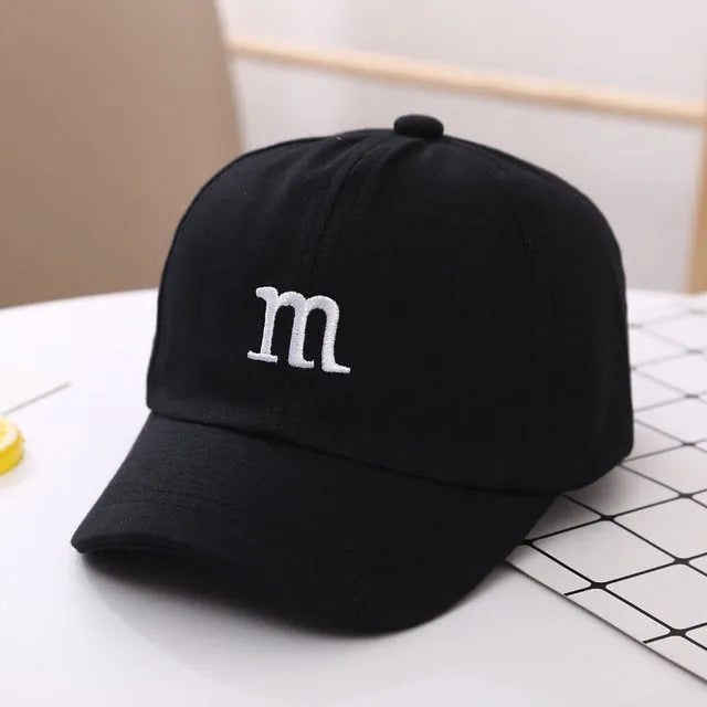 Gorra de béisbol con letra M para niño, gorro bordado de algodón para primavera y otoño
