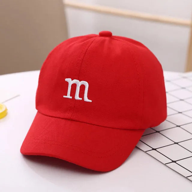 Gorra de béisbol con letra M para niño, gorro bordado de algodón para primavera y otoño