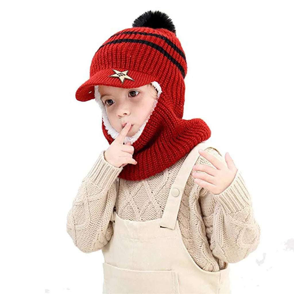 Gorro de punto para niños con felpa y protector de oídos cálido y grueso