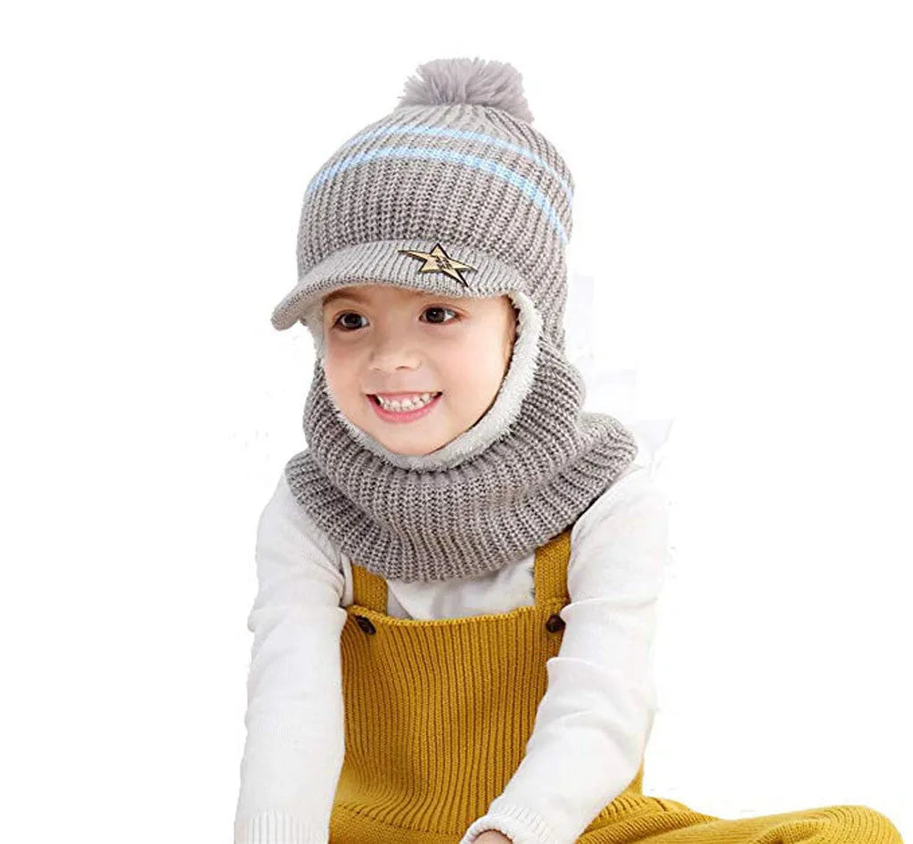 Gorro de punto para niños con felpa y protector de oídos cálido y grueso