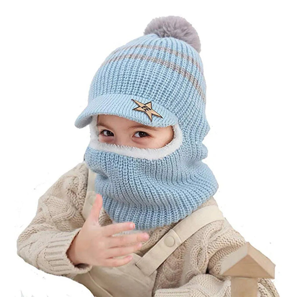 Gorro de punto para niños con felpa y protector de oídos cálido y grueso
