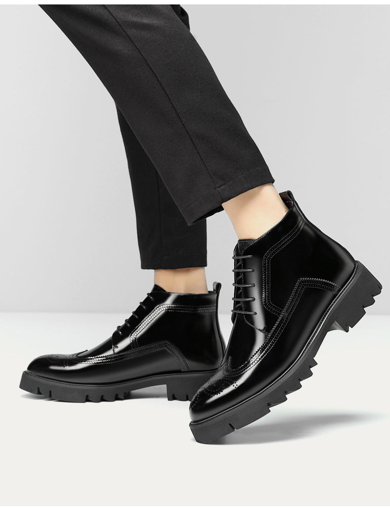 Botas Martin de cuero Zapatos de cuero con aumento de caña alta británica de suela gruesa