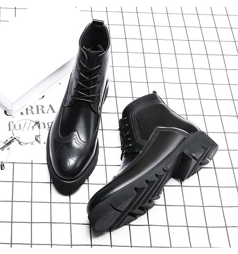 Botas Martin de cuero Zapatos de cuero con aumento de caña alta británica de suela gruesa