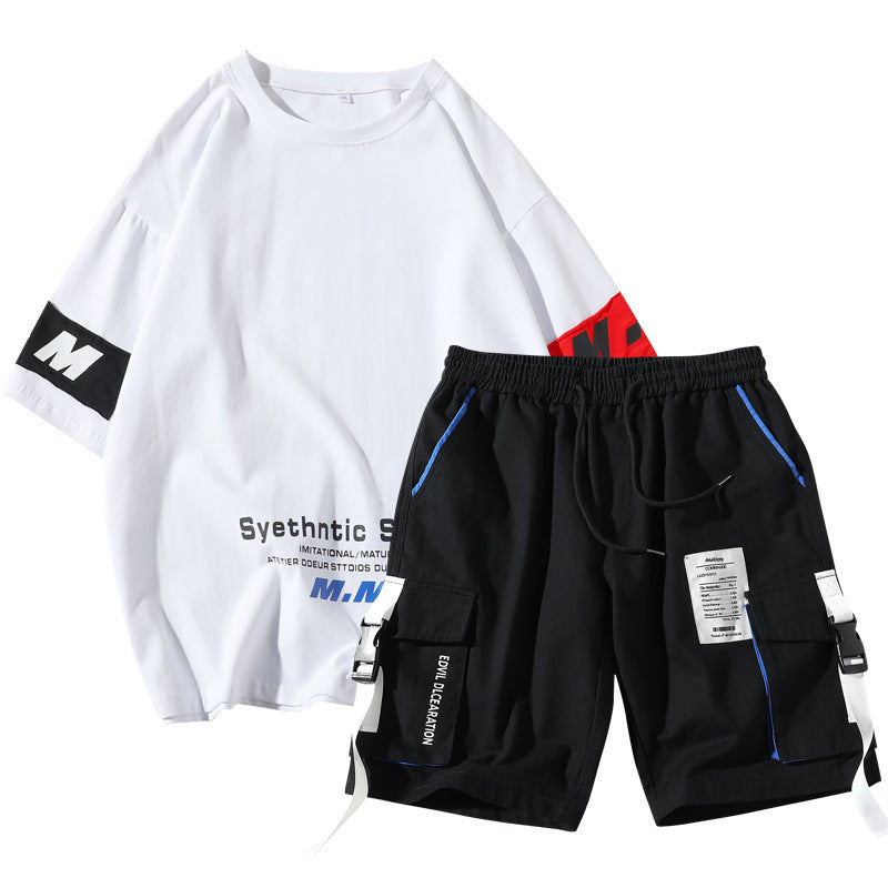 Conjuntos de chándal de verano para hombre, camiseta informal holgada de manga corta, pantalones cortos, conjuntos de 2 piezas con estampado de algodón de talla grande