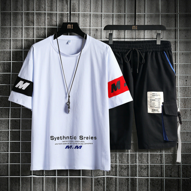 Conjuntos de chándal de verano para hombre, camiseta informal holgada de manga corta, pantalones cortos, conjuntos de 2 piezas con estampado de algodón de talla grande